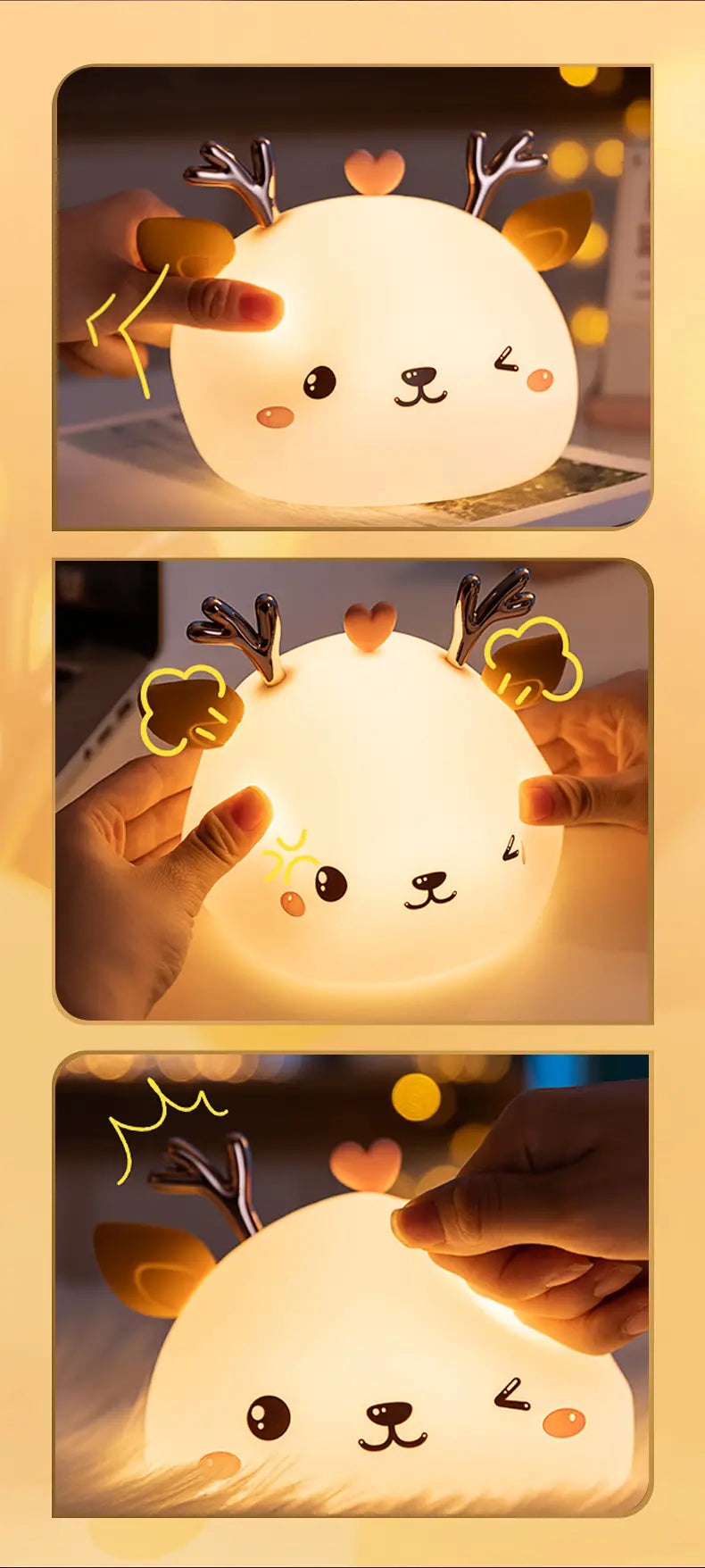 Cute Deer Night Light - Rechargeable Bedside Lamp 13.5"x12.5"