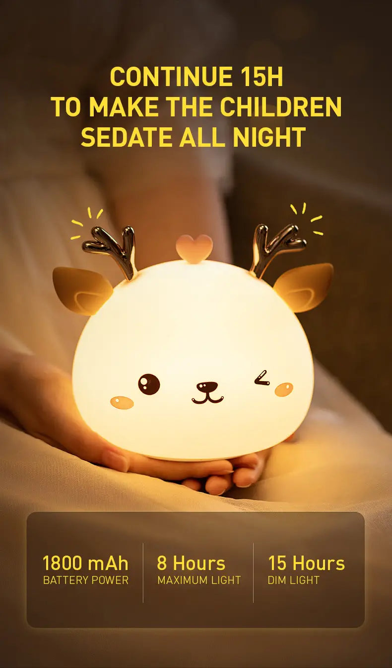 Cute Deer Night Light - Rechargeable Bedside Lamp 13.5"x12.5"