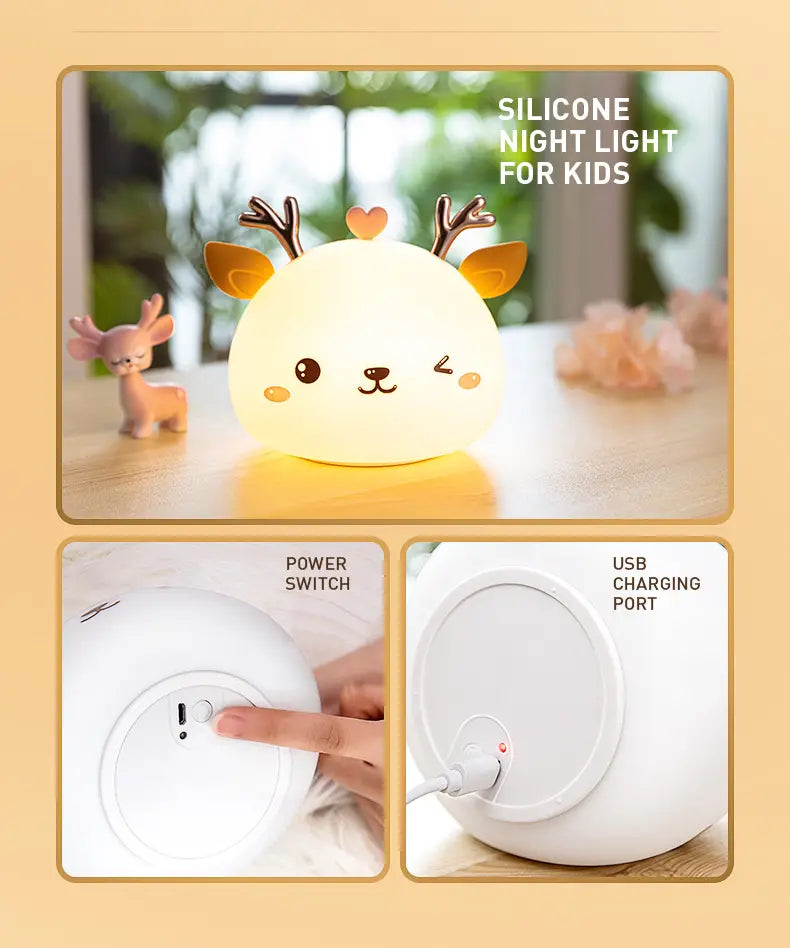Cute Deer Night Light - Rechargeable Bedside Lamp 13.5"x12.5"