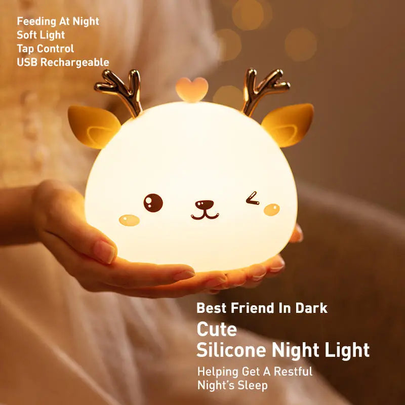 Cute Deer Night Light - Rechargeable Bedside Lamp 13.5"x12.5"
