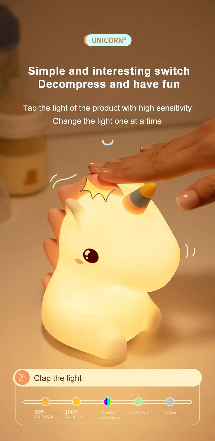 Unicorn Cute Silicone LED Night Light