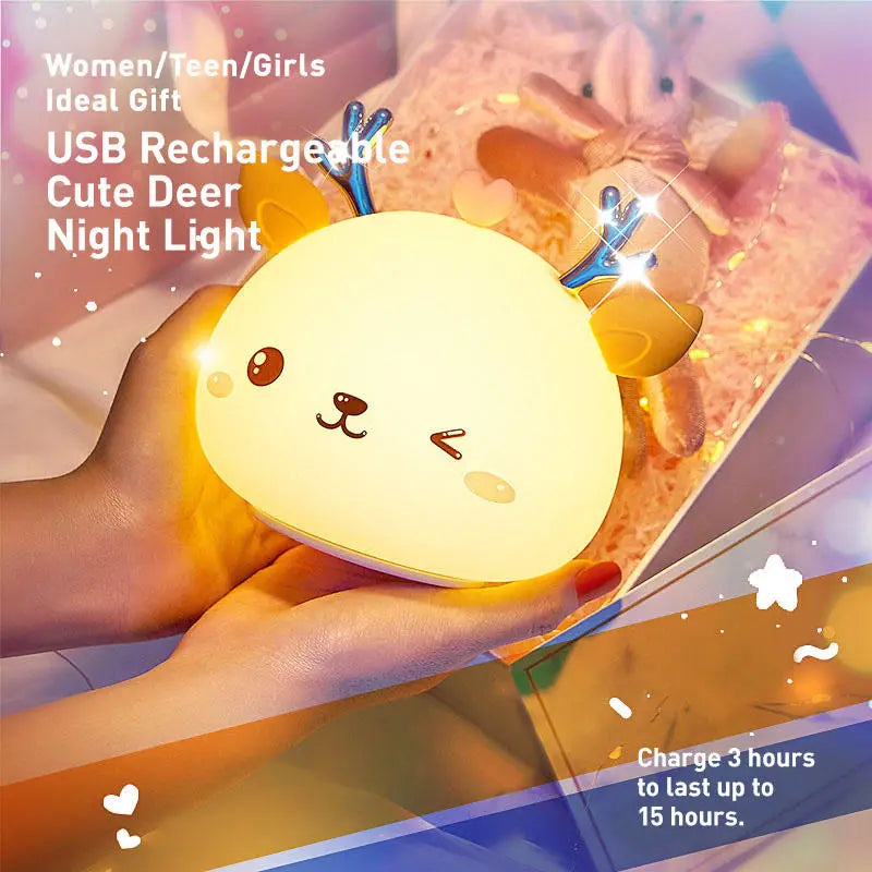 Cute Deer Night Light - Rechargeable Bedside Lamp 13.5"x12.5"