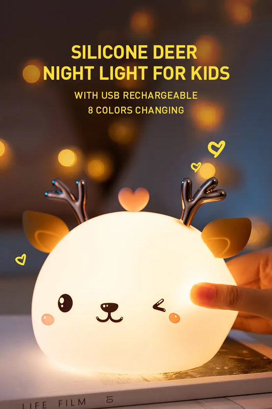 Cute Deer Night Light - Rechargeable Bedside Lamp 13.5"x12.5"