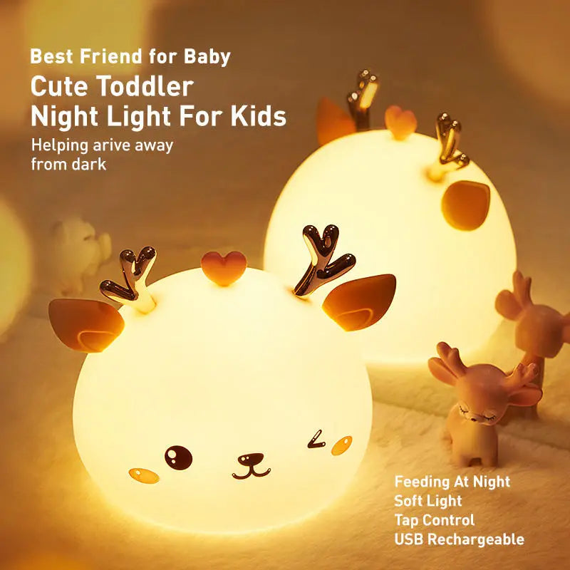 Cute Deer Night Light - Rechargeable Bedside Lamp 13.5"x12.5"