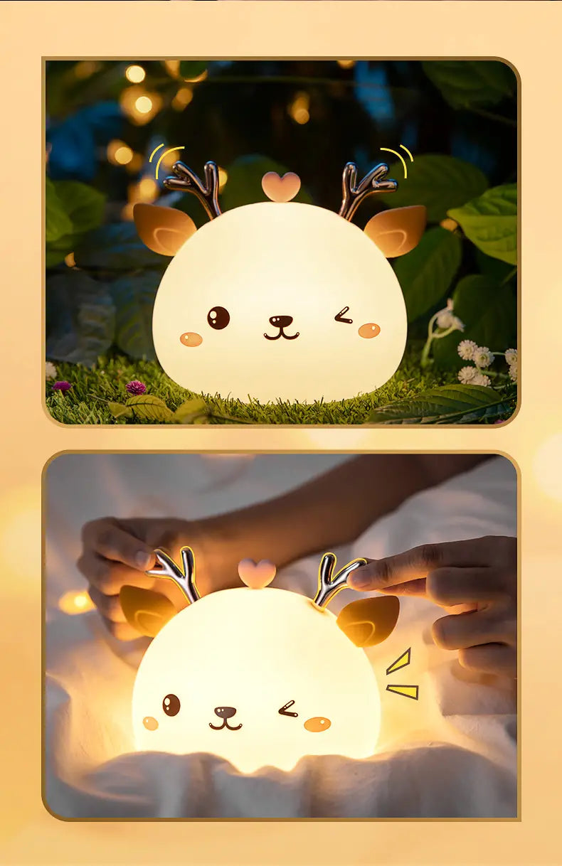 Cute Deer Night Light - Rechargeable Bedside Lamp 13.5"x12.5"